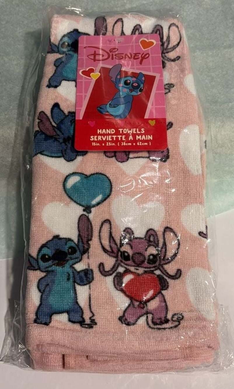 Disney Stitch & Angel 2-Pack Hand Towels Pink Hearts 15x25